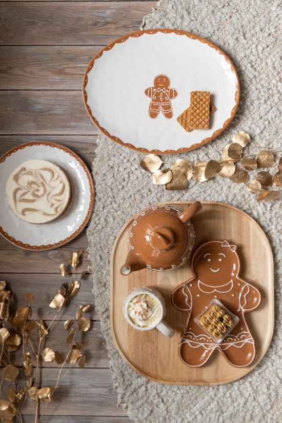 J-Line J Line assiettes Assiette Cookie Ovale Dolomite Blanc Caramel.