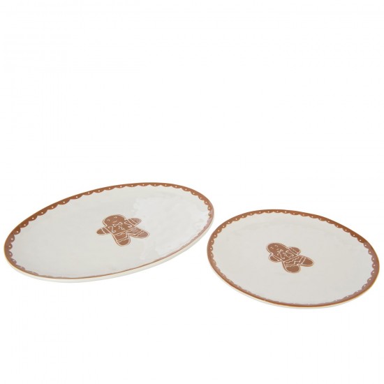 J-Line J Line assiettes Jolipa Assiette Cookie Ovale Dolomite Blanc Caramel.