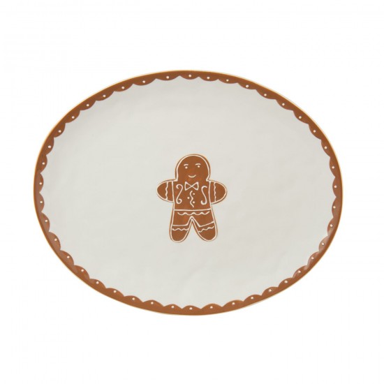 Jolipa Assiette Cookie Ovale Dolomite Blanc Caramel.