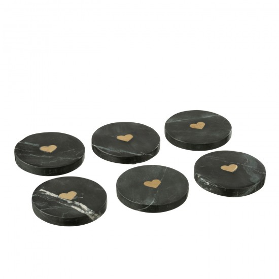 J-Line J Line sous verres Jolipa Boite De 6 Sous Verre Cœur Marbre Noir Doré.