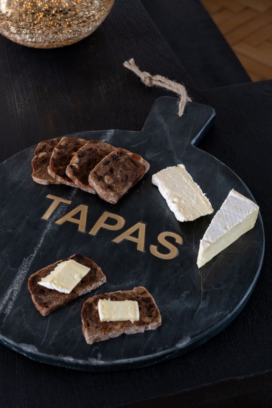 Jolipa Plateau À Fromage Rond Marbre Noir Doré.