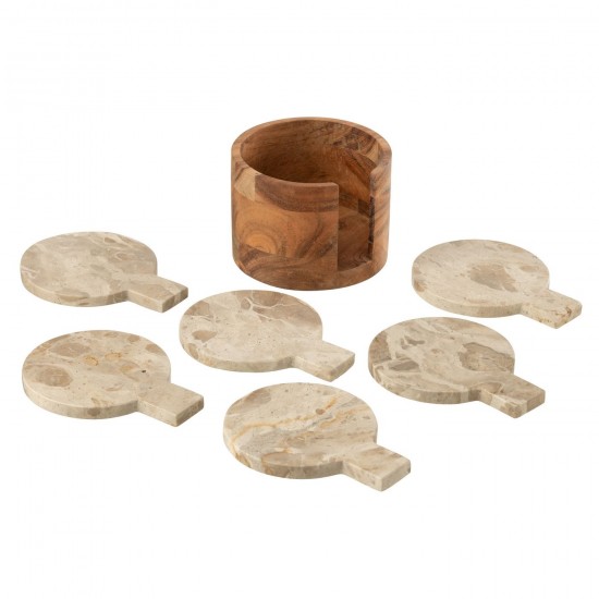 J-Line J Line sous verres Jolipa Boite De 4 Sous Verre Rond Marbre Beige Marron.