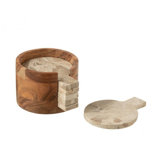 J Line Boite De 4 Sous Verre Rond Marbre Beige Marron L12xB12xH8 cm Jline 59217 by Jolipa 59217.