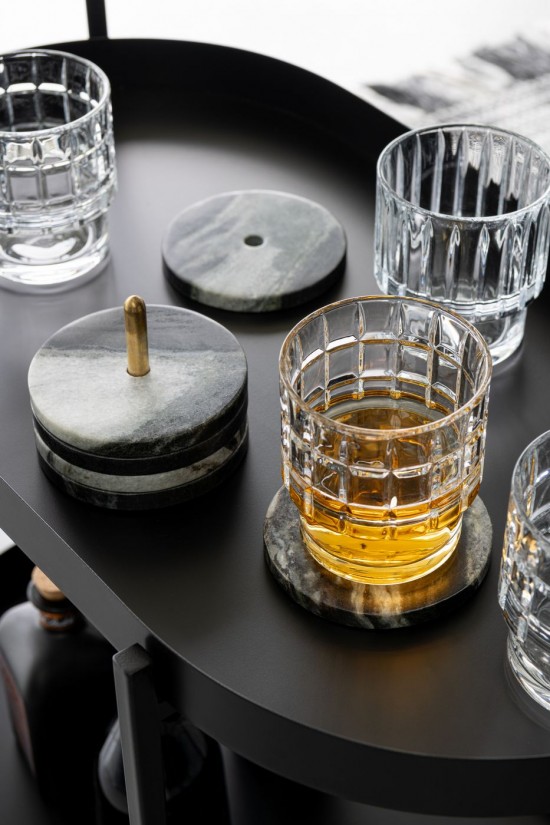 Jolipa Boite De 6 Sous Verre Rond Marbre Noir Gris Clair.