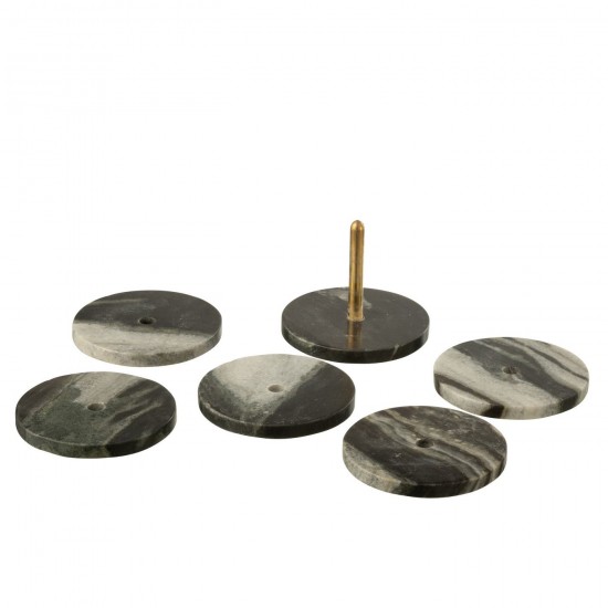 J-Line J Line sous verres Jolipa Boite De 6 Sous Verre Rond Marbre Noir Gris Clair.