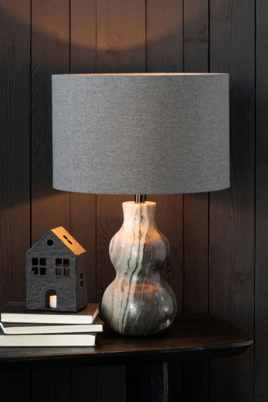 Jolipa Pied De Lampe Marbre Noir Gris Clair.