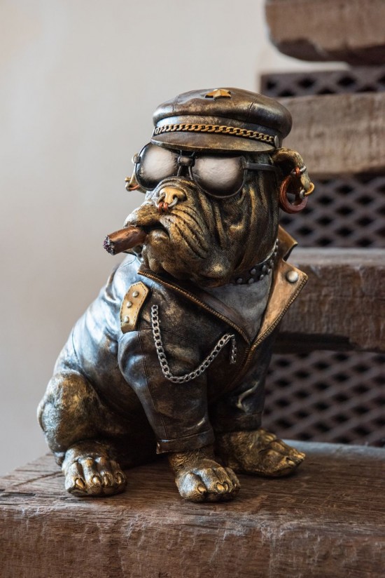 Jolipa Bulldog B Cigarette Polyresine Marron Antique.