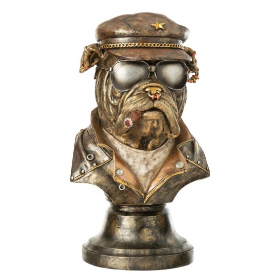 J Line Bulldog C Cigarette Polyresine Marron Antique L21xB21xH37 cm Jline 59325 by Jolipa 59325.