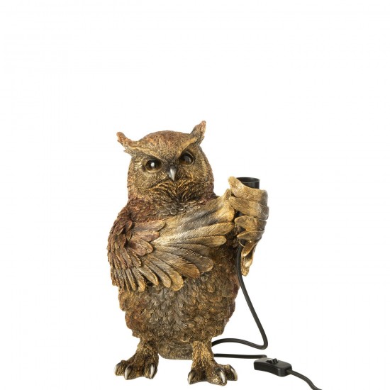 Jolipa Lampe Hibou Polyresine Marron Antique.