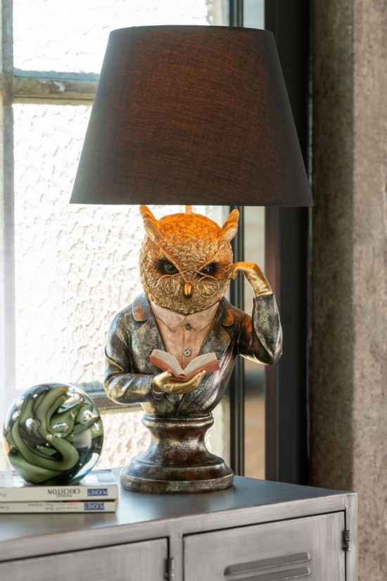 Jolipa Lampe Hibou Abat Jour Polyresine Marron Or Antique.