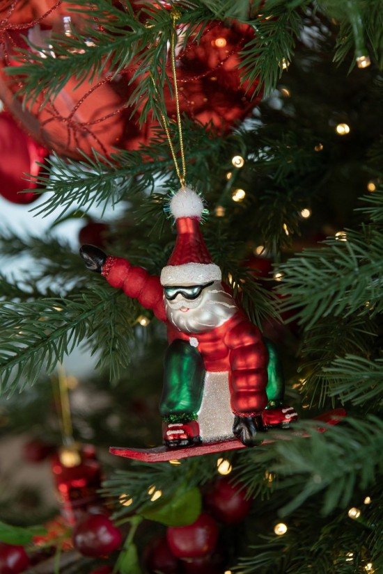 Jolipa Suspension Père Noël Ski Snowboard Verre Rouge Noël Vert Foncé Assortiment De 2.