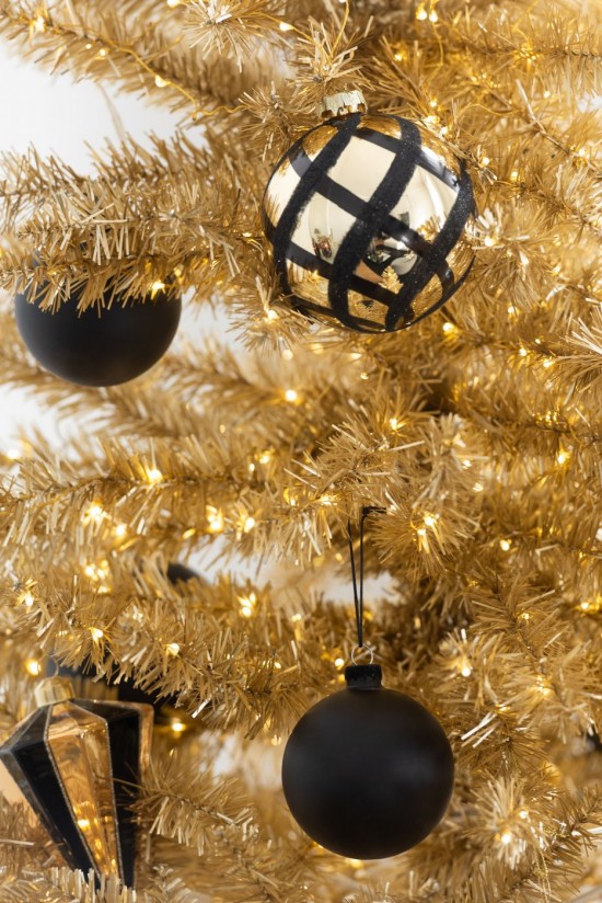 Jolipa Boite De 4 Boule De Noël Carreaux Verre Doré Noir.