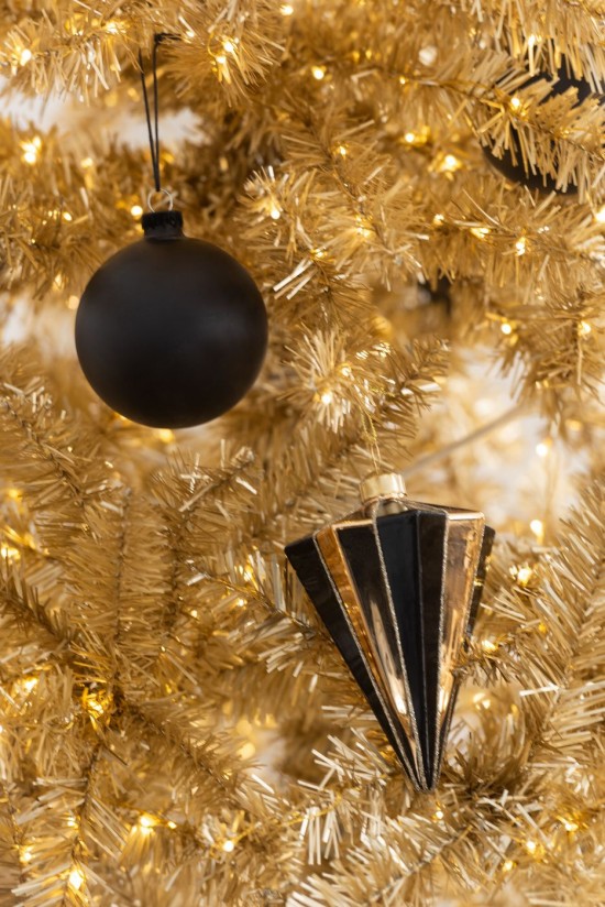 Jolipa Boite De 4 Boule De Noël Diamant Ligné Verre Doré Noir.