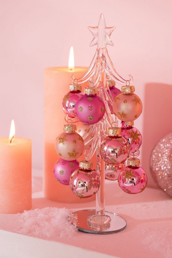 Jolipa Sapin De Noël Boules Verre Rose Transparent Small.