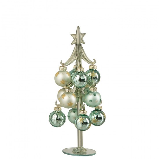 J Line Sapin De Noël Boules Verre Vert Menthe Bleu Clair Small L9xB9xH21 cm Jline 59369 by Jolipa 59369.