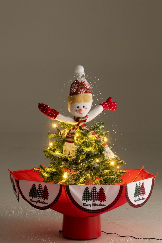 Jolipa Arbre Led Bonhomme De Neige Enneigé Fer Rouge Noël Vert.