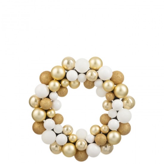 J Line Couronne Boules De Noël Plastique Blanc Doré L35xB35xH7 cm Jline 59479 by Jolipa 59479.