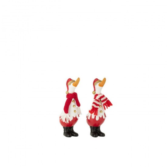 J Line Canard Hiver Polyrésine Blanc Rouge Small L5xB6xH17 cm Jline 59586 by Jolipa 59586 Assortiment de 2 pcs.