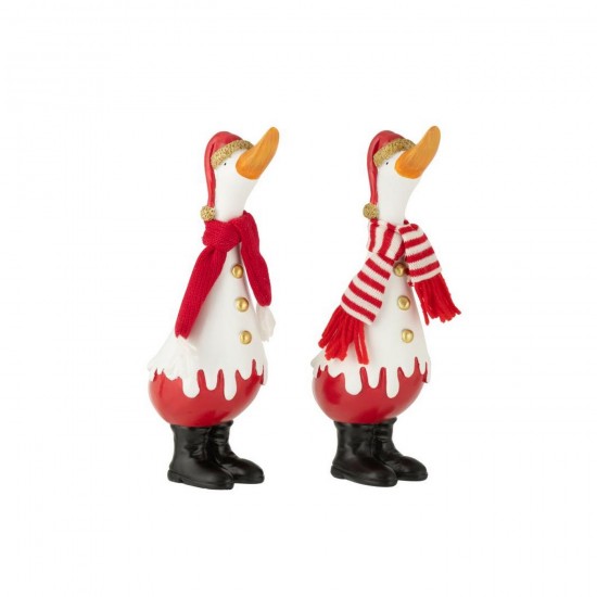 J Line Canard Hiver Polyrésine Blanc Rouge Large L9xB11xH28 cm Jline 59588 by Jolipa 59588 Assortiment de 2 pcs.