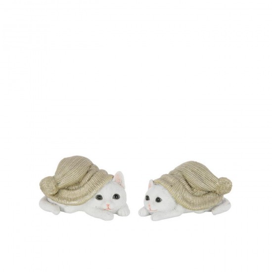 J Line Chat Chapeau Polyrésine Gris Vert Blanc Medium L13xB10xH8 cm Jline 59605 by Jolipa 59605 Assortiment de 2 pcs.