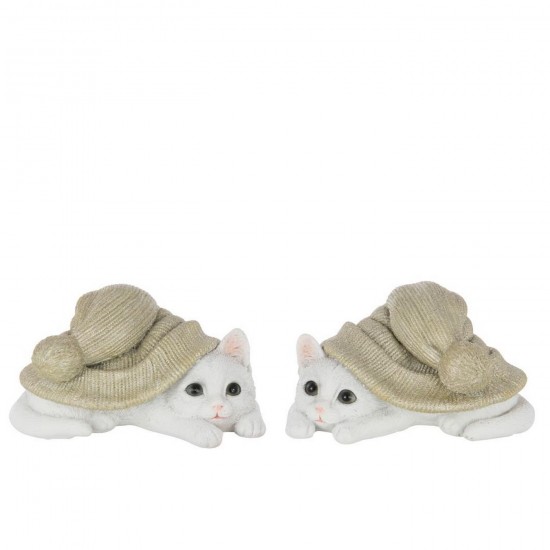 J Line Chat Chapeau Polyrésine Gris Vert Blanc Large L18xB13xH10 cm Jline 59606 by Jolipa 59606 Assortiment de 2 pcs.