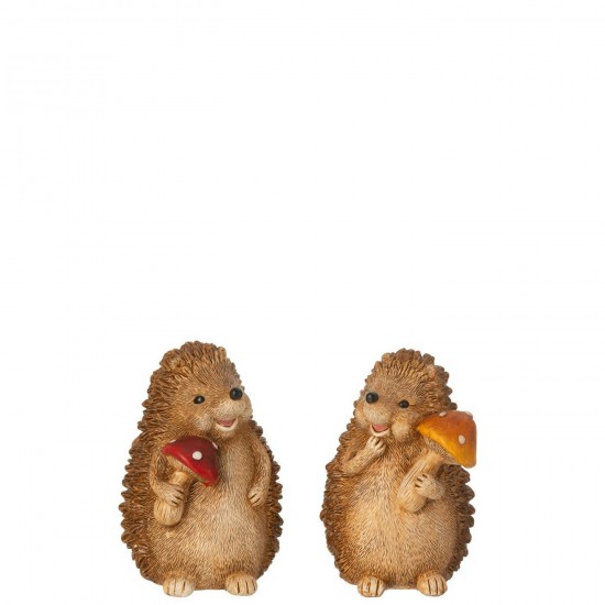J Line Herisson Champignon Polyrésine Marron L9xB9xH14 cm Jline 59682 by Jolipa 59682 Assortiment de 2 pcs.