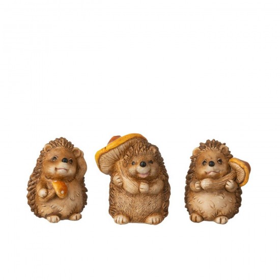 J Line Herisson Champignon Polyrésine Marron L7xB6xH9 cm Jline 59683 by Jolipa 59683 Assortiment de 3 pcs.