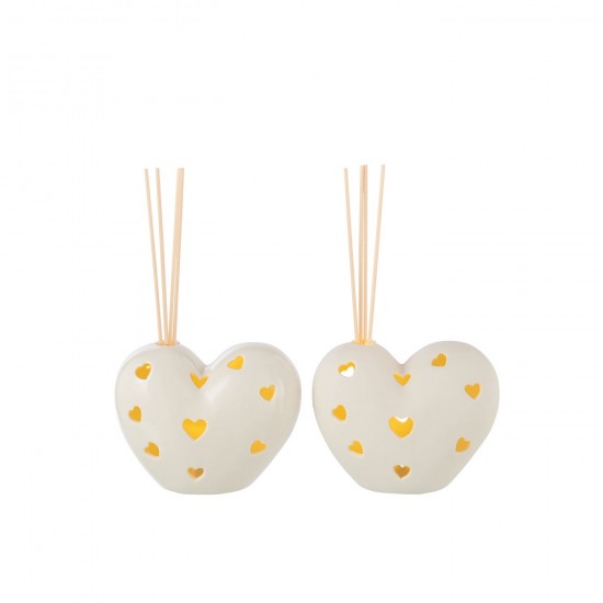 J-Line J Line hivers Jolipa Vase Coeur Led Argile Blanc Assortiment De 2.