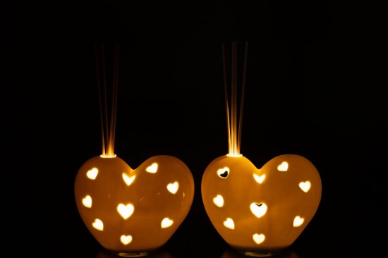 Jolipa Vase Coeur Led Argile Blanc Assortiment De 2.