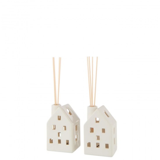 J Line Vase Maison Led Argile Blanc L8xB7xH13 cm Jline 59685 by Jolipa 59685 Assortiment de 2 pcs.