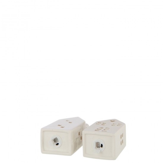 J-Line J Line hivers Vase Led Maison Coeur Argile Blanc Assortiment De 2.