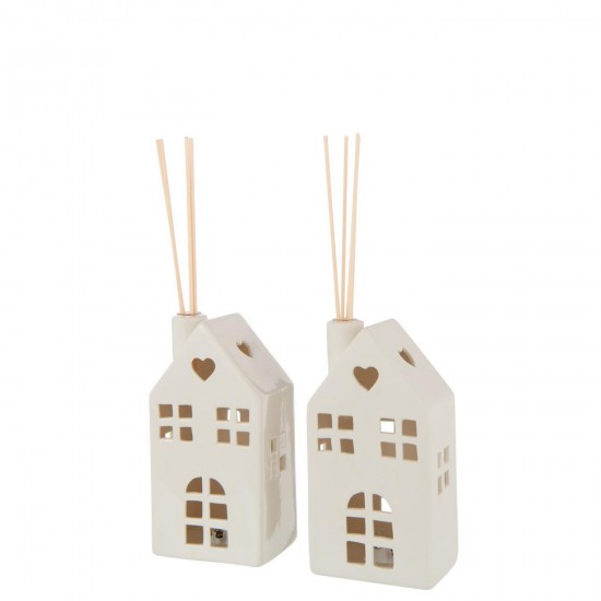 J Line Vase Led Maison Coeur Argile Blanc L9xB7xH18 cm Jline 59686 by Jolipa 59686 Assortiment de 2 pcs.