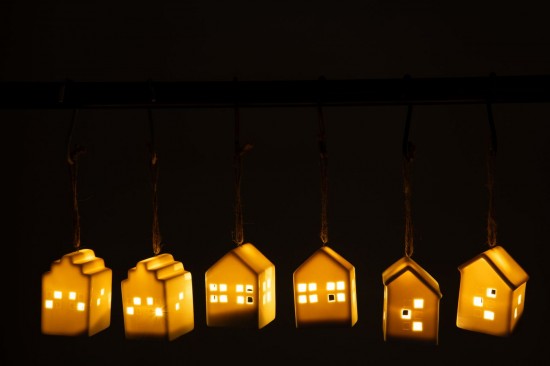 J-Line J Line pendeloques Suspension Led Maison Argile Blanc Assortiment De 6.