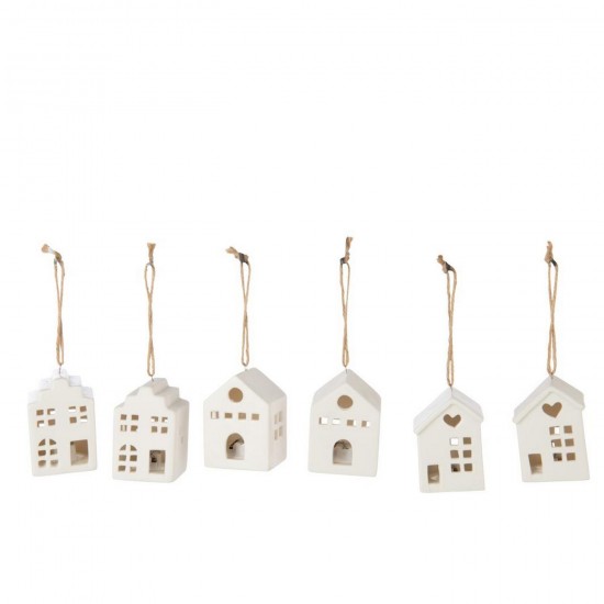 J Line Suspension Led Maison Argile Blanc L7xB5xH8 cm Jline 59690 by Jolipa 59690 Assortiment de 6 pcs.