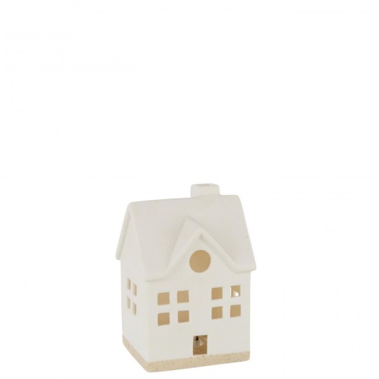 J Line Maison Led 2 Fenêtres Argile Blanc L10xB8xH15 cm Jline 59691 by Jolipa 59691.