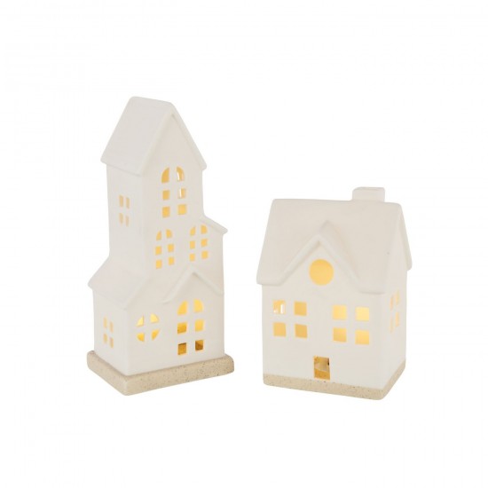 J-Line J Line hivers Maison Led 4 Fenêtres Argile Blanc.