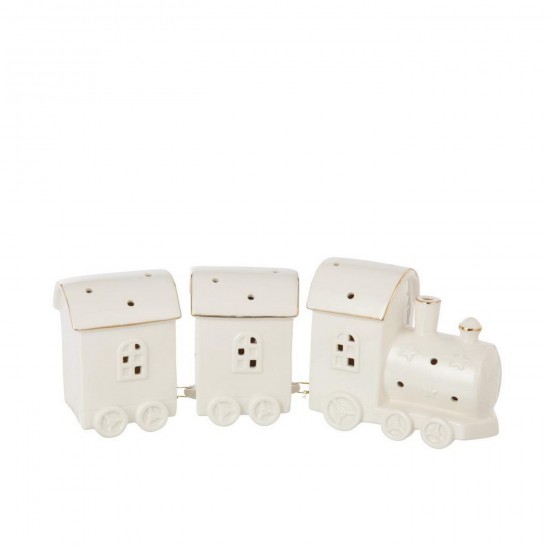 J Line Train Led 2 Wagons Argile Blanc L31xB7xH12 cm Jline 59693 by Jolipa 59693.