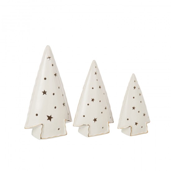 Jolipa Set De 3 Arbre Led Etoiles Argile Blanc.