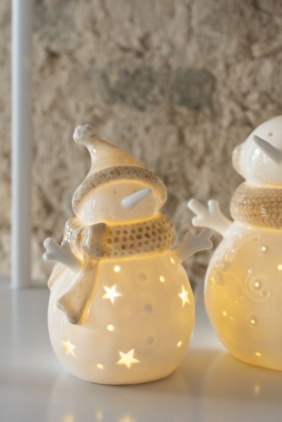 Jolipa Bonhomme De Neige Led Etoiles Argile Blanc Beige Small Assortiment De 2.