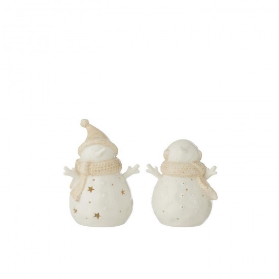 J Line Bonhomme De Neige Led Etoiles Argile Blanc Beige Small L12xB10xH17 cm Jline 59700 by Jolipa 59700 Assortiment de 2 pcs.