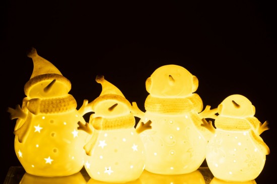 J-Line J Line bonhommes de neige noël Bonhomme De Neige Led Etoiles Argile Blanc Beige Large Assortiment De 2.