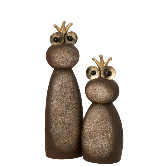 J-Line J Line grenouilles statuettes Jolipa Grenouille Couronne Magnésium Marron Foncé Doré Large.