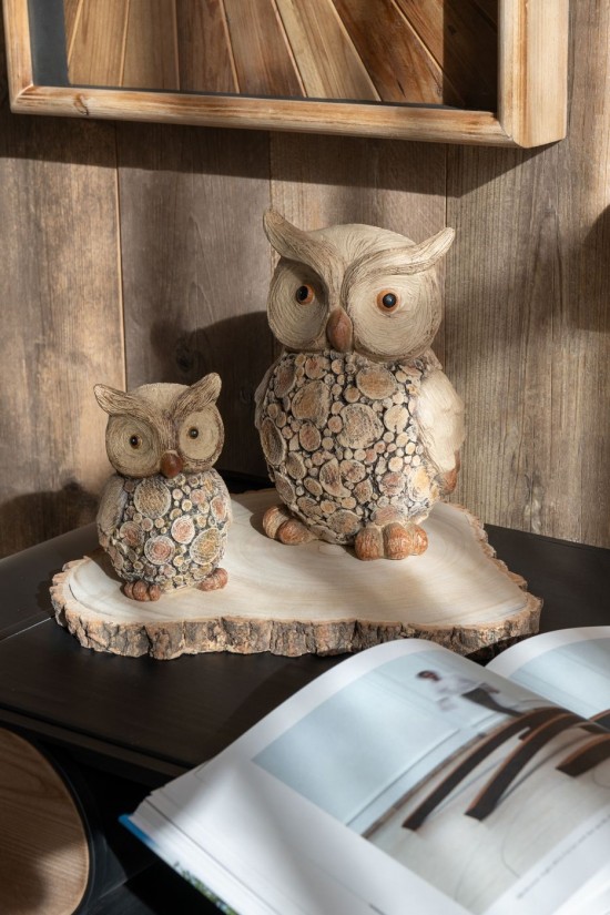 Jolipa Hibou Imitation Bois Polyrésine Naturel Large.