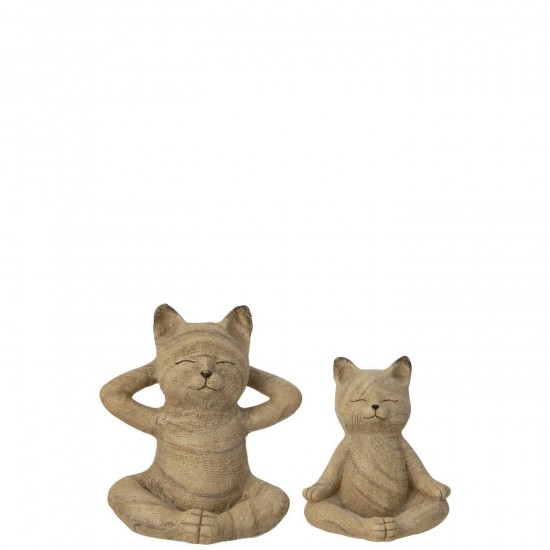 J Line Set De 2 Chat Yoga Effet Fois Plâtre Naturel L15xB12xH20 cm Jline 59776 by Jolipa 59776.