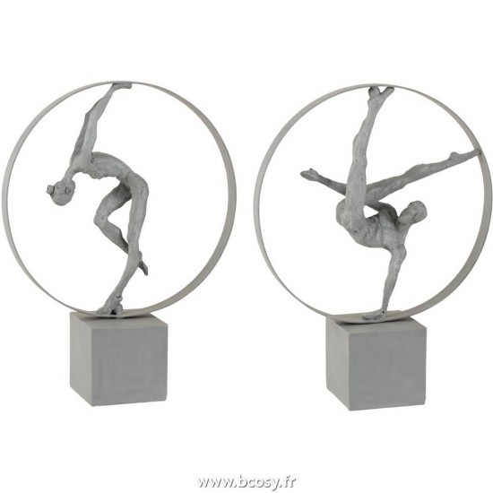 J Line Gymnaste Dans Cercle Resine Gris 47H Jline 6177 by Jolipa 6177 Assortiment de 2 pcs