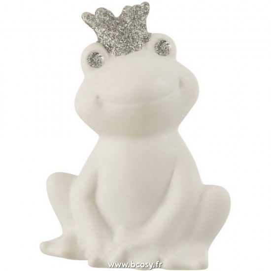 J Line Grenouille Couronne Porcelaine Blanc Argent Small 11H Jline 6338 by Jolipa 6338