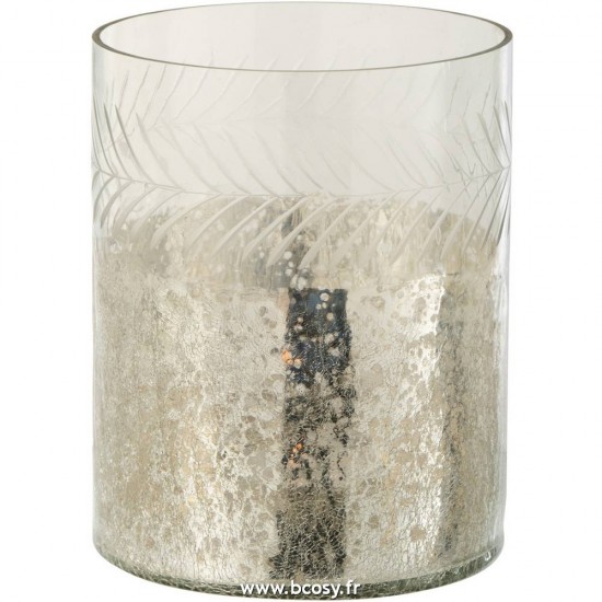 J Line Photophore Classique Craquele Verre Transparent Argent Small 21H Jline 6378 by Jolipa 6378