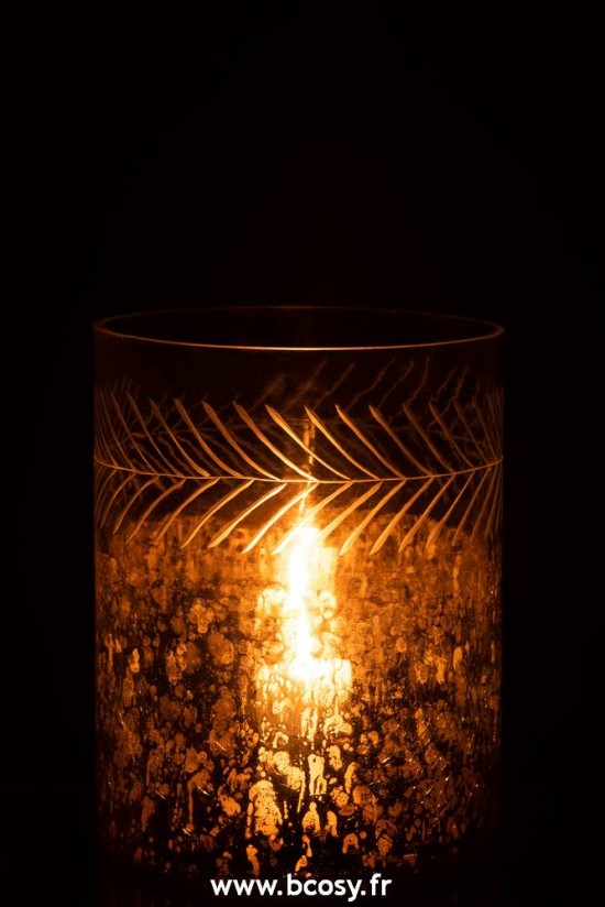 J-Line lanternes photophores Jolipa Jline Photophore Classique Craquele Verre Transparent Argent Large