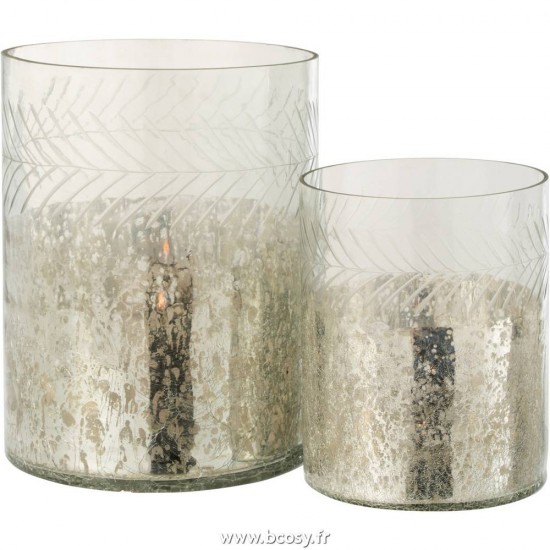 Jolipa Jline Photophore Classique Craquele Verre Transparent Argent Large