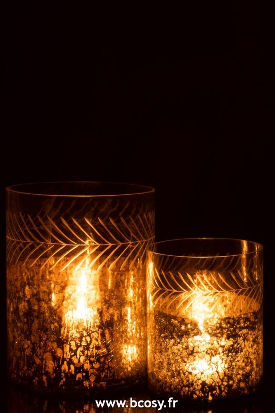 J-Line lanternes photophores Photophore Classique Craquele Verre Transparent Argent Large